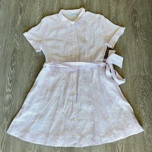 Hill House Laura Dress Size L Lilac Stripe Belted 100% Linen